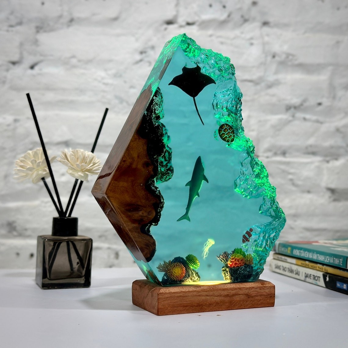 Ocean Resin Wood Table Art Lamp Home Decor