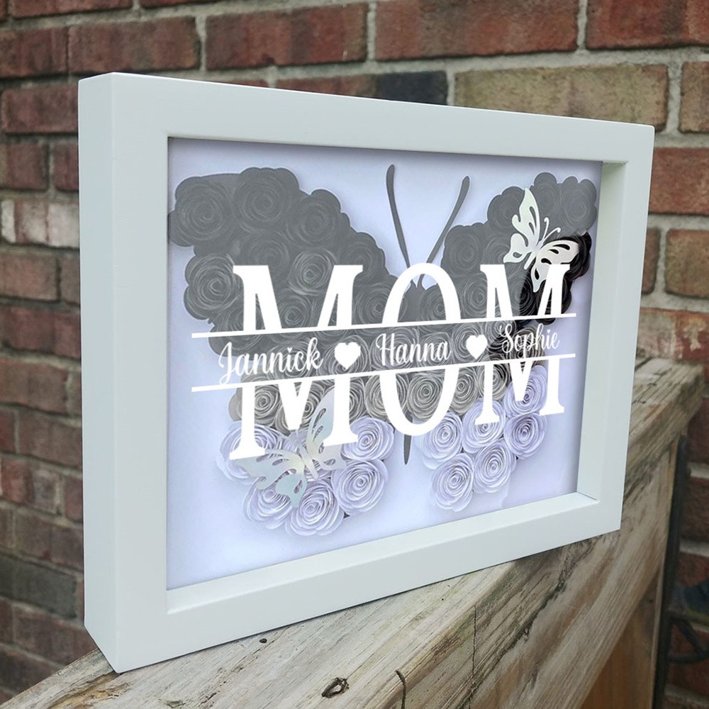 Custom Mom Butterfly Shadow Box With Kids Name For Grandma Mother's Day Gift Ideas