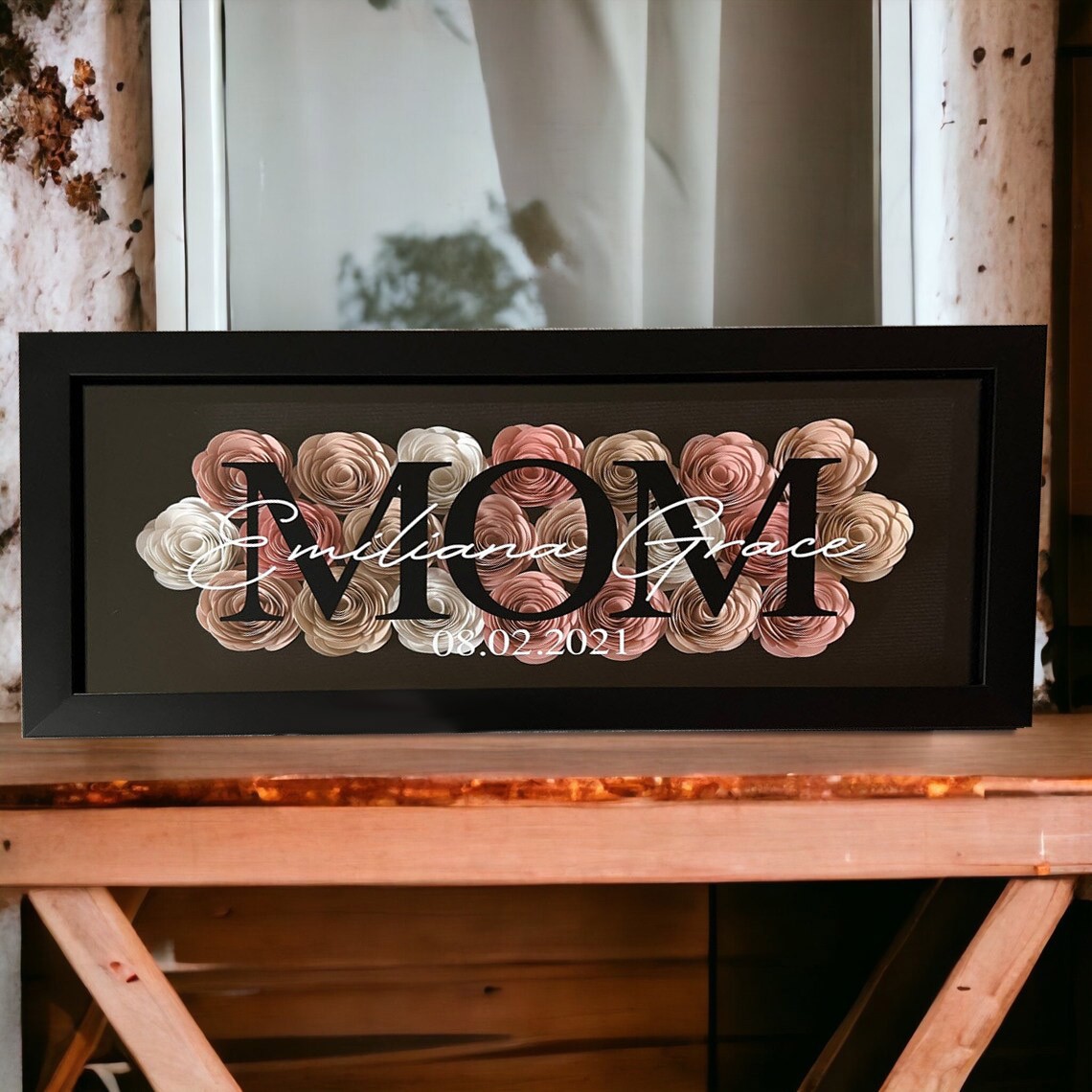 Custom Mom Flower Shadow Box With Kids Name For Grandma Mother's Day Gift Ideas
