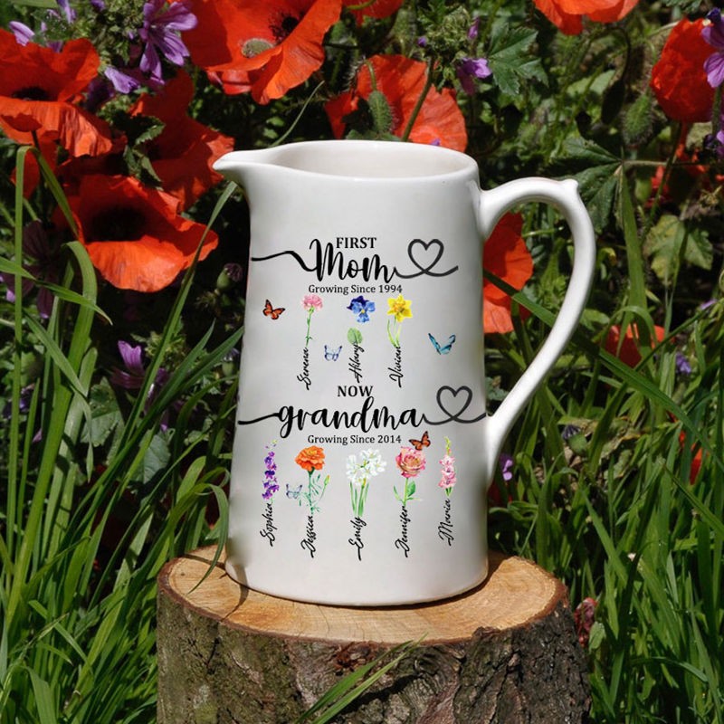 First Mom Now Grandma Custom Birth Flower Vase For Mother's Day Gift