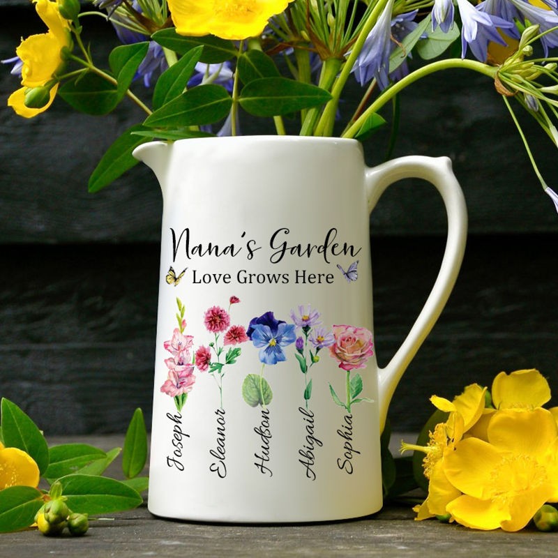 Custom Nana's Garden Vase With Kids Names and Birth Month Flowers For Mother's Day Gift