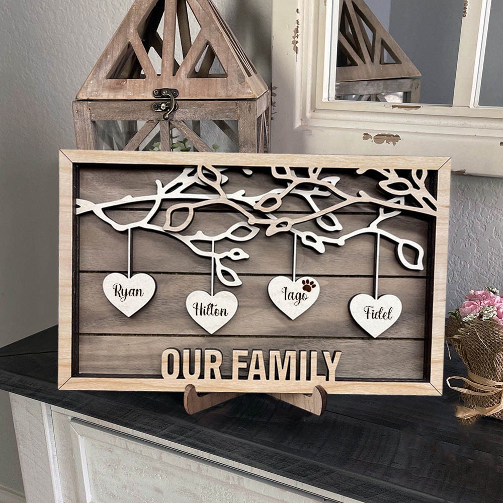 Personalized Wood Family Tree Sign With Name Engraved Home Decor For Mother's Day Love Grows Here