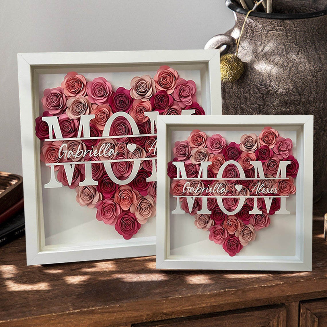 Custom Mom Flower Shadow Box With Kids Name For Mother's Day