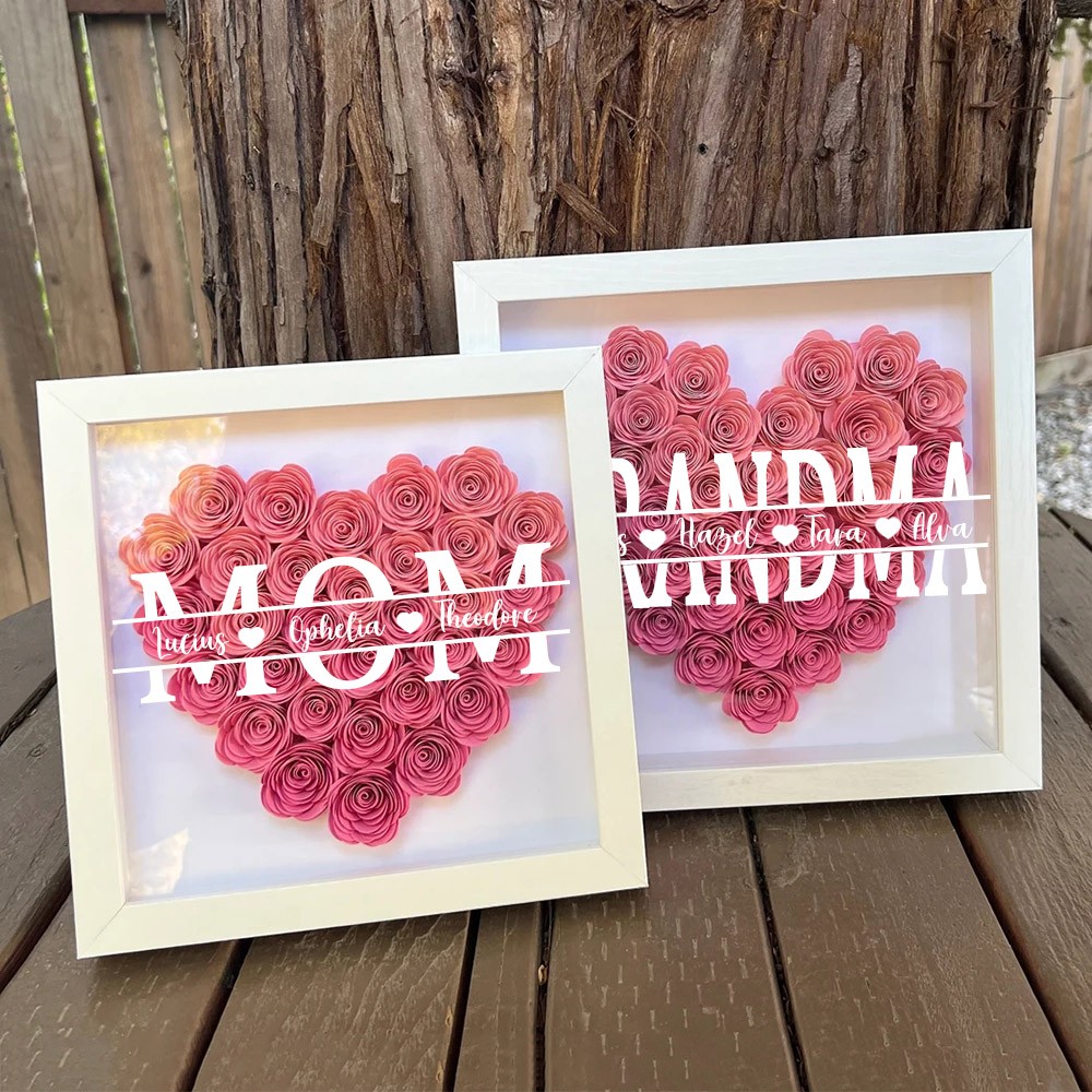Custom Mom Flower Shadow Box With Kids Name For Mother's Day