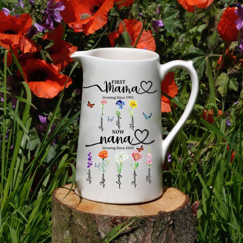First Mom Now Grandma Custom Birth Flower Vase For Mother's Day Gift