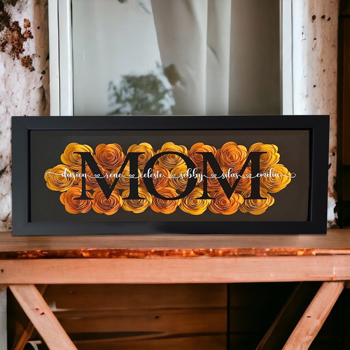 Custom Mom Flower Shadow Box With Kids Name For Grandma Mother's Day Gift Ideas