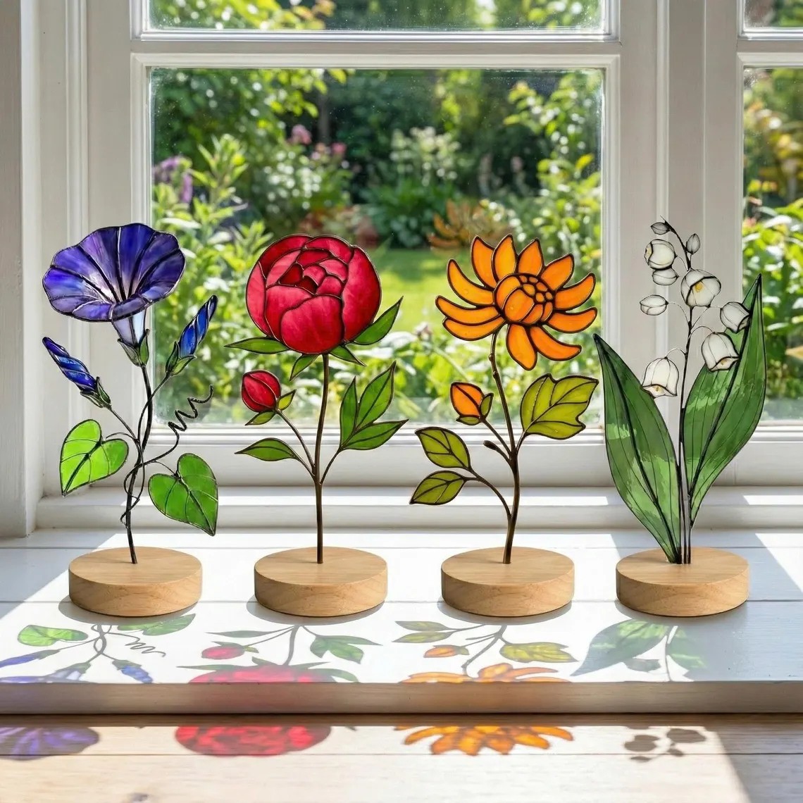 Stained Glass Handmade Floral Glass Decor Birth Flower Mother's Day Gift of Mom or Grandma