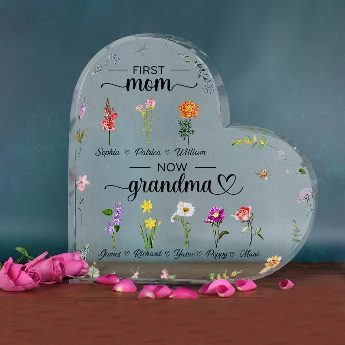 Personalized Birth Flower Acrylic Plaque Home Decor For Mom Grandma Gift Ideas