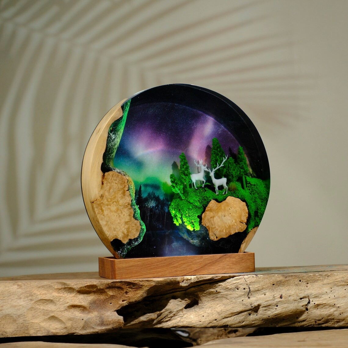 Winter Forest Deer Resin Wood Lamp Art Home Decor For Birthday Christmas Gift