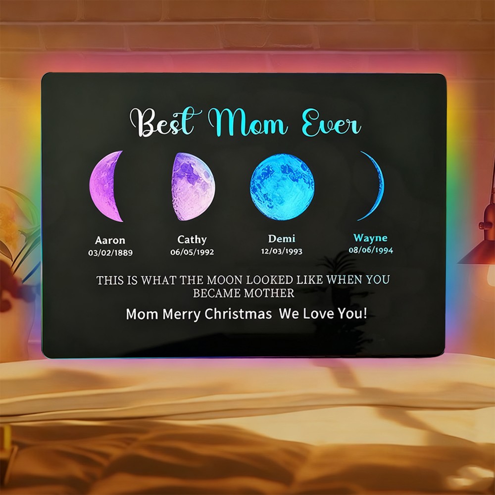 Personalized Mom Moon Phase Led Mirror Light By Date For Mom Grandma Christmas Gift