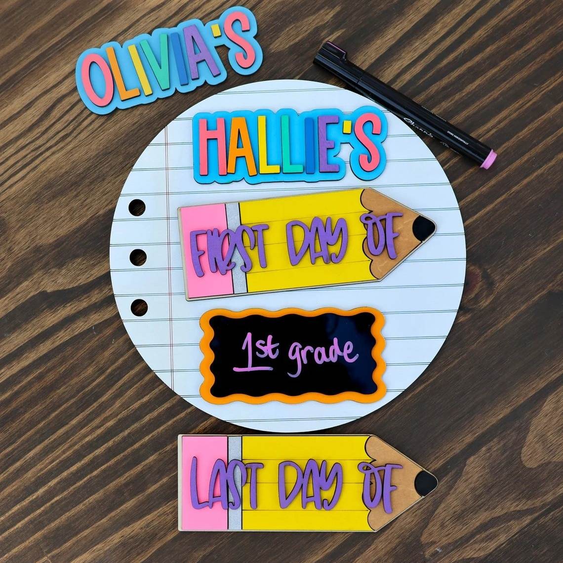 Personalized Interchangeable Back to School Sign First Day of School Photo Prop For Kids Gift
