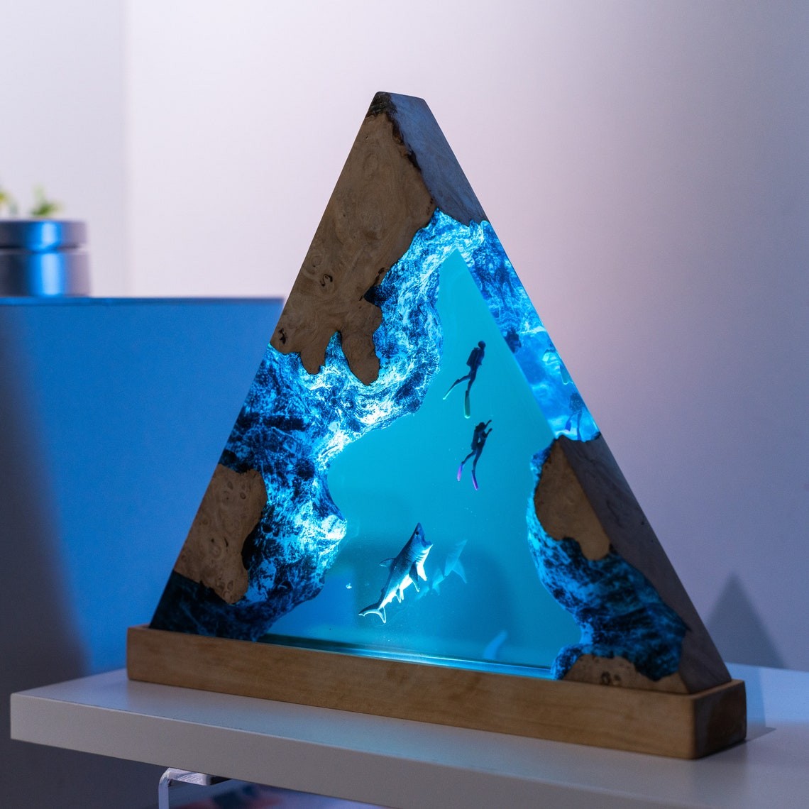 Ocean Resin Wood Table Art Lamp Home Decor