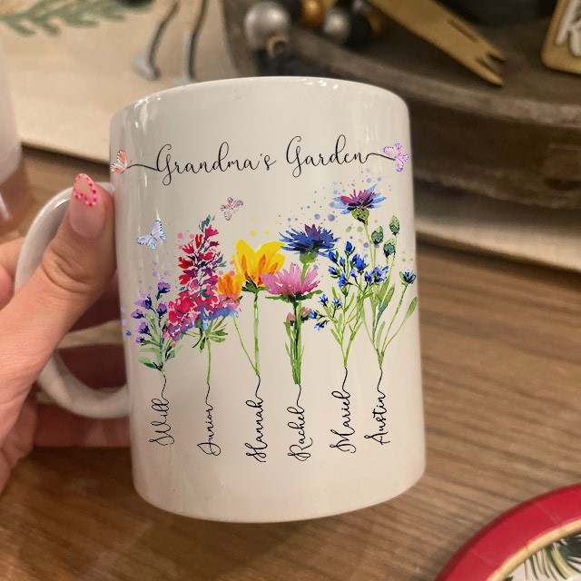 Custom Grandma's Garden Mug Birth Month Flower With Grandchildren Name Gift Ideas For Mother's Day