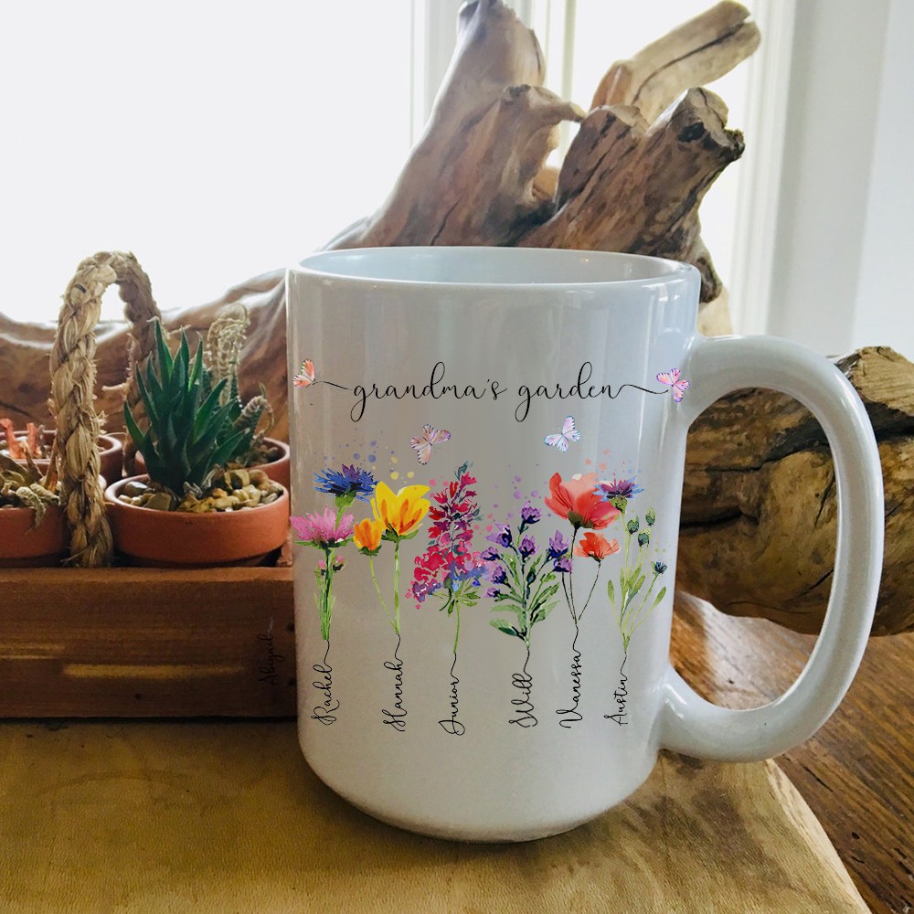Custom Grandma's Garden Mug Birth Month Flower With Grandchildren Name Gift Ideas For Mother's Day