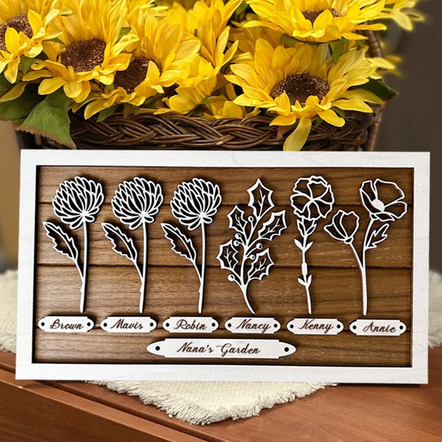 Custom Nana's Garden Birth Flower Wood Sign Home Decor Wall Art For Mother's Day Gift Ideas