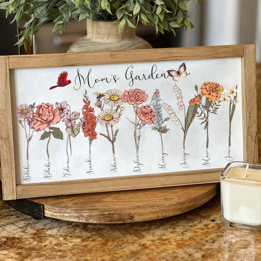 Personalized Mom's Garden Birth Flower Frame With Children Name Home Wall Art For Mother's Day