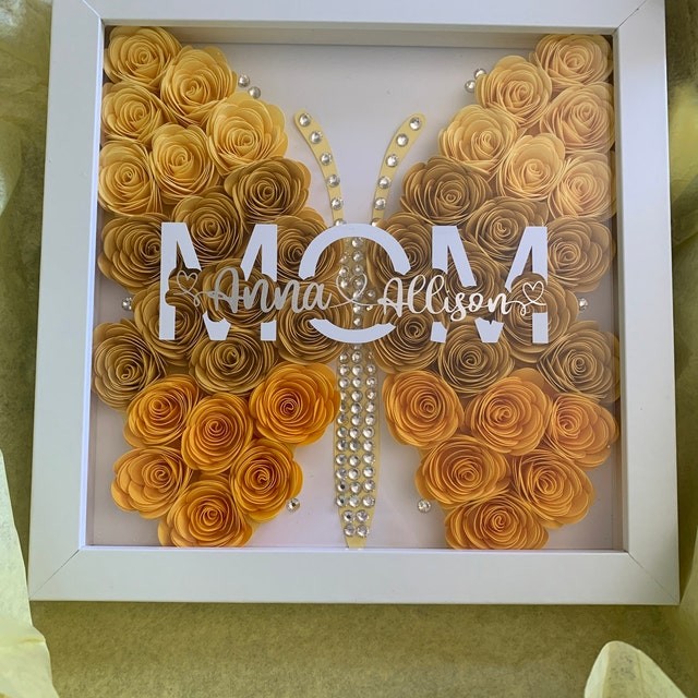 Personalized Mom Butterfly Shadow Box With Kids Name For Grandma Mother's Day Gift Ideas