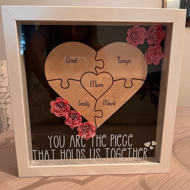 Custom Mom Flower Shadow Box Heart Name Puzzle Piece For Mother's Day Christmas Home Decor