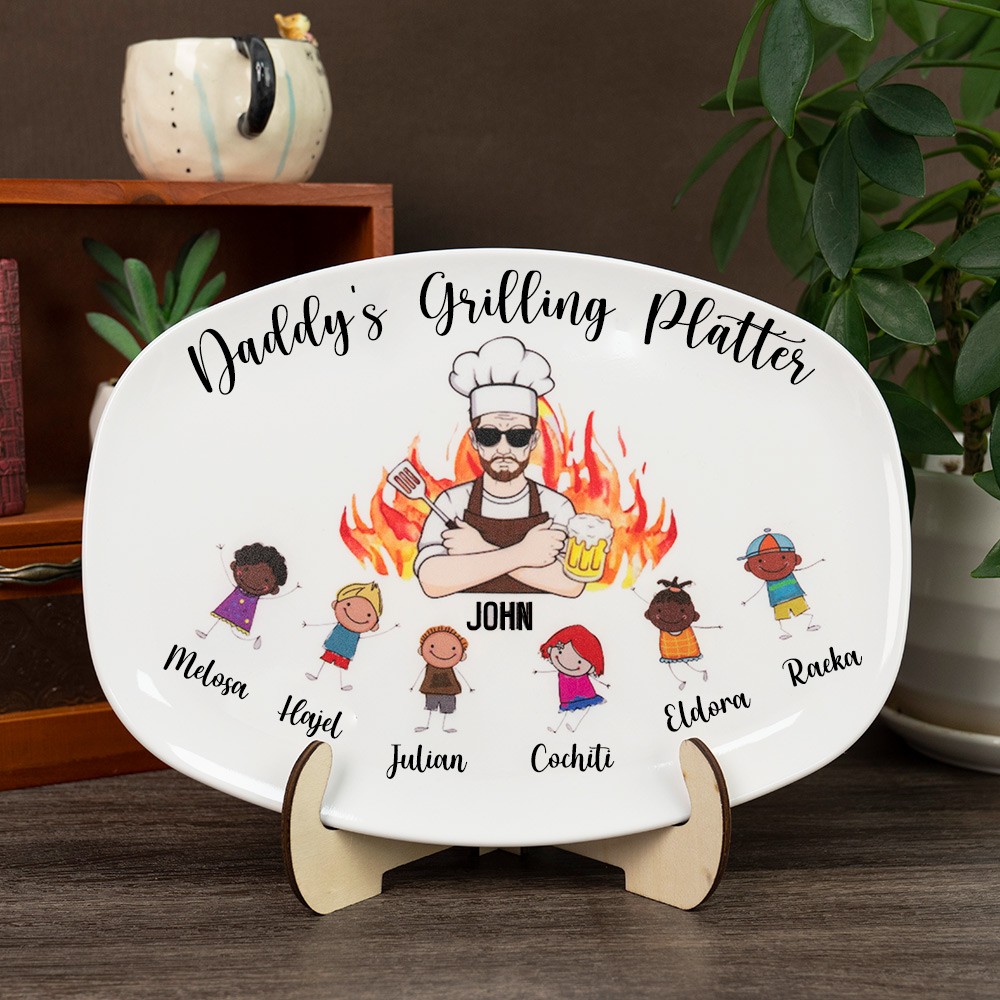 Personalized Daddy's Grilling Platter With Kids Name For Father's Day Gift