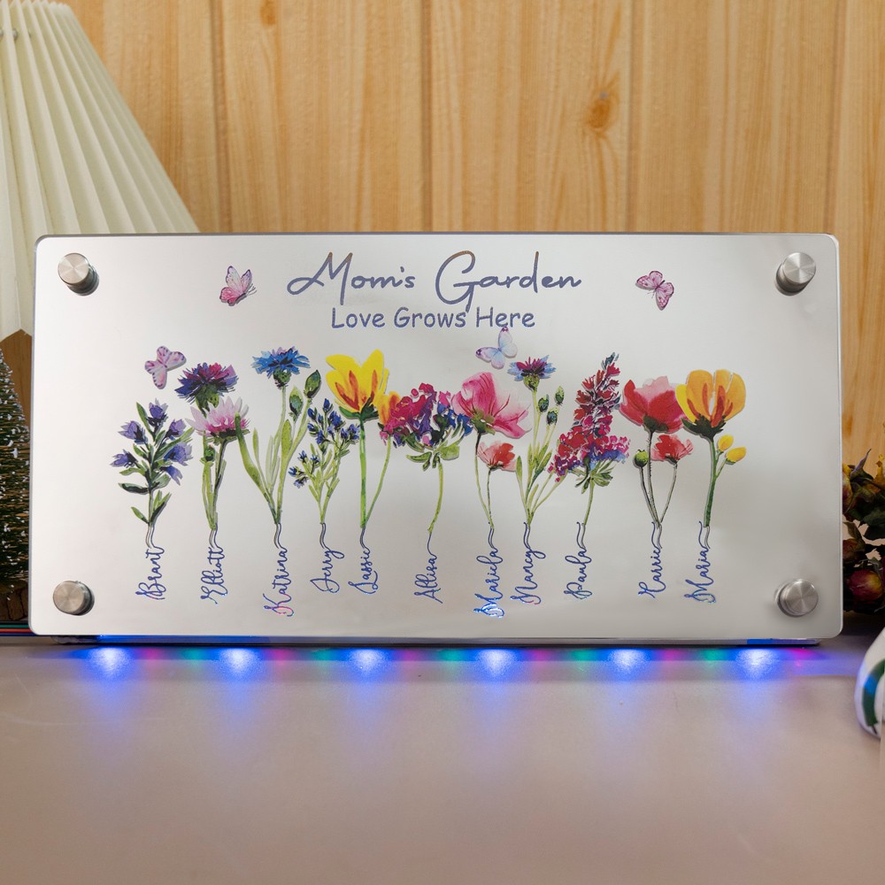 Personalized Mam's Garden Love Grows Here Birth Flower Mirror lamp For Christmas Gift