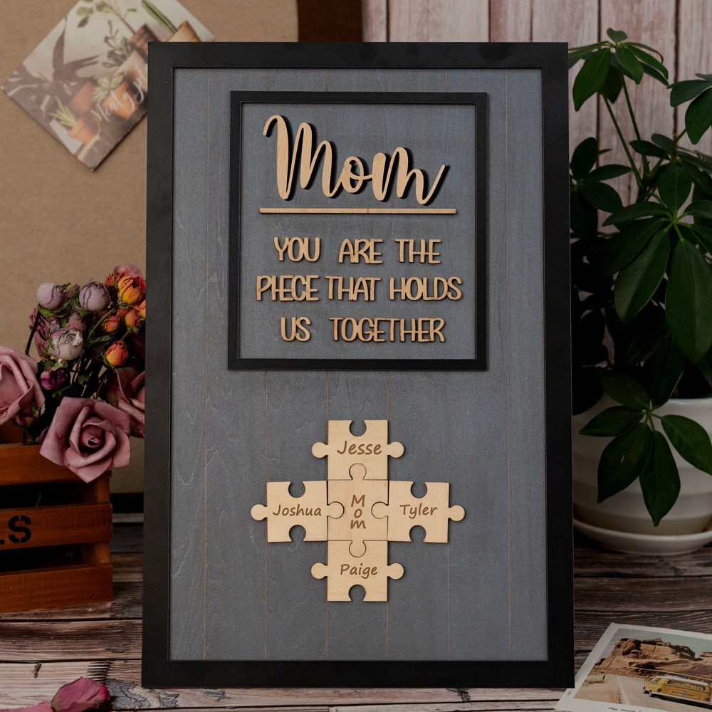 Mom Puzzle Sign Custom Mother's Day Wood Sign Gift Ideas Piece That Holds Us Together