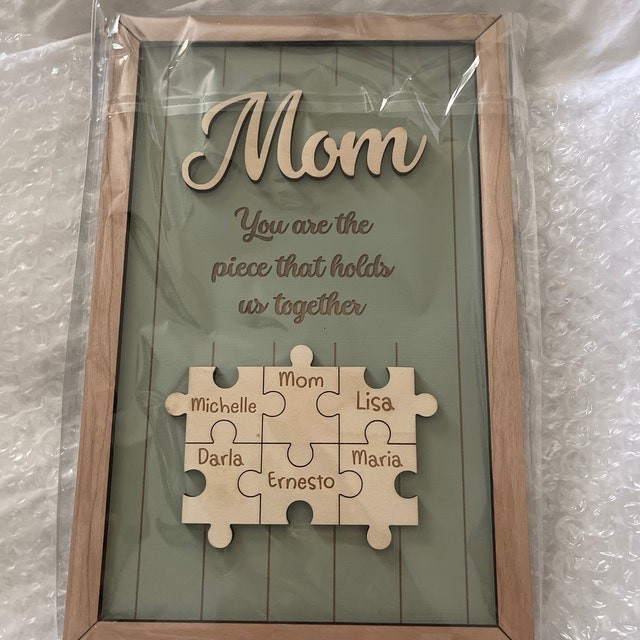 Mom Puzzle Pieces Personalized Engraved Wood Sign Home Wall Decor For Mothers Day Gift