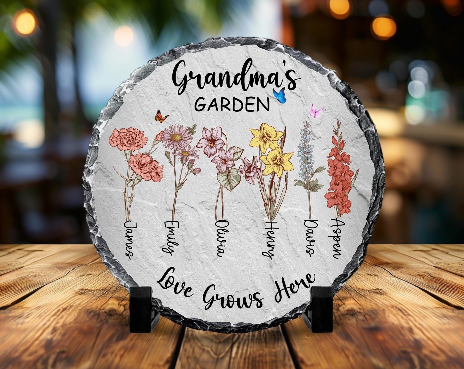 Personalized Birth Flower Round Garden Stone For Mom Grandma Christmas Gift