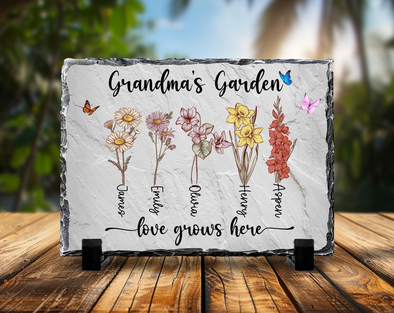 Personalized Birth Flower Rectangle Garden Stone For Mom Grandma Christmas Gift