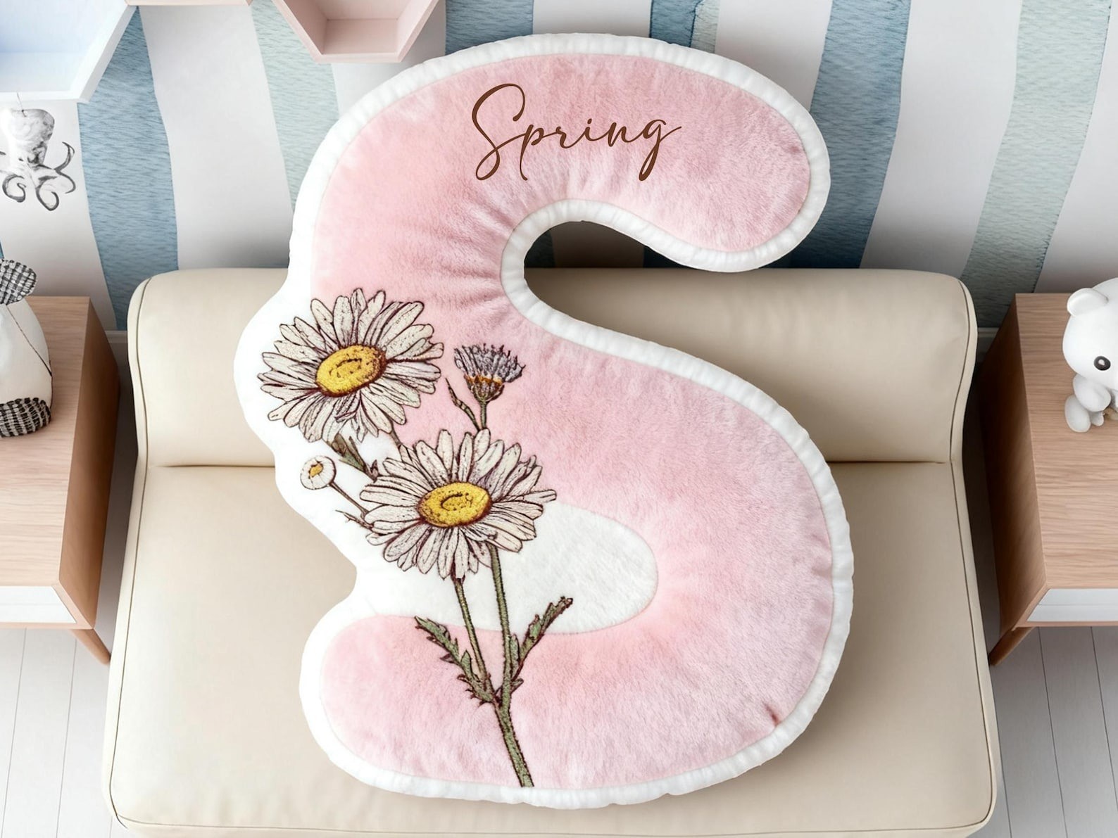 Custom Birth Flower Letter Pillow Monogram Pillow for Mom Christmas Gifts