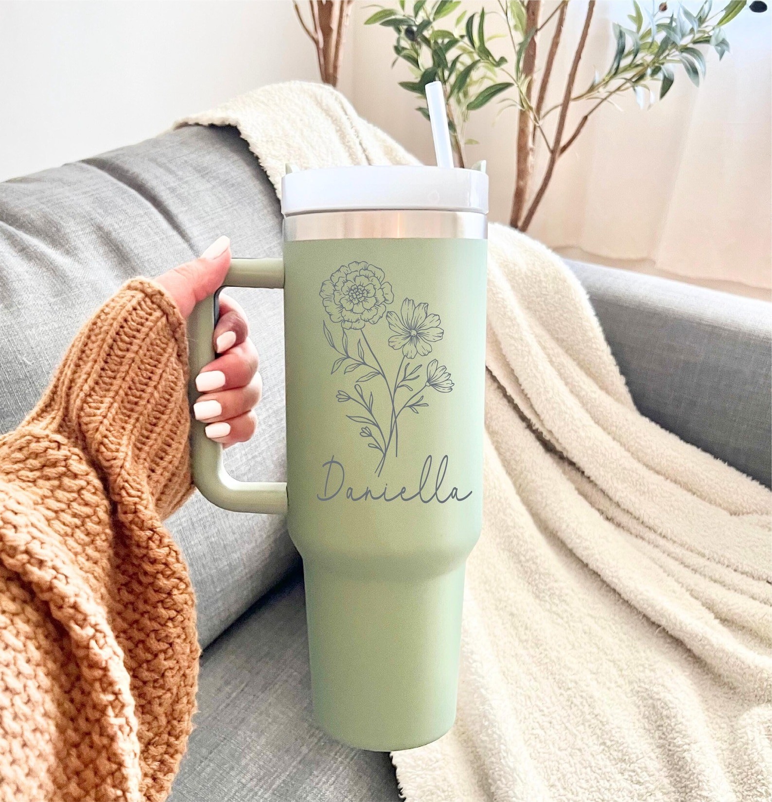 Custom Birth Flower Birthday Gift Tumbler 40 oz  Birth Flower Christmas Gift