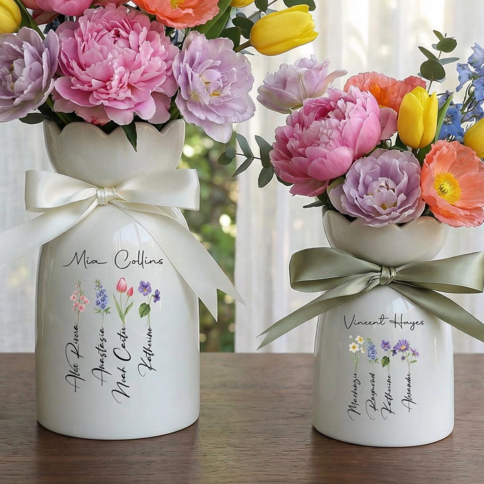 Custom Birth Month Flower Vase Personalized Ceramic Flower  Vase Mother's Day Gift For Mother/Nana/Nanny/Grandma Garden Decor