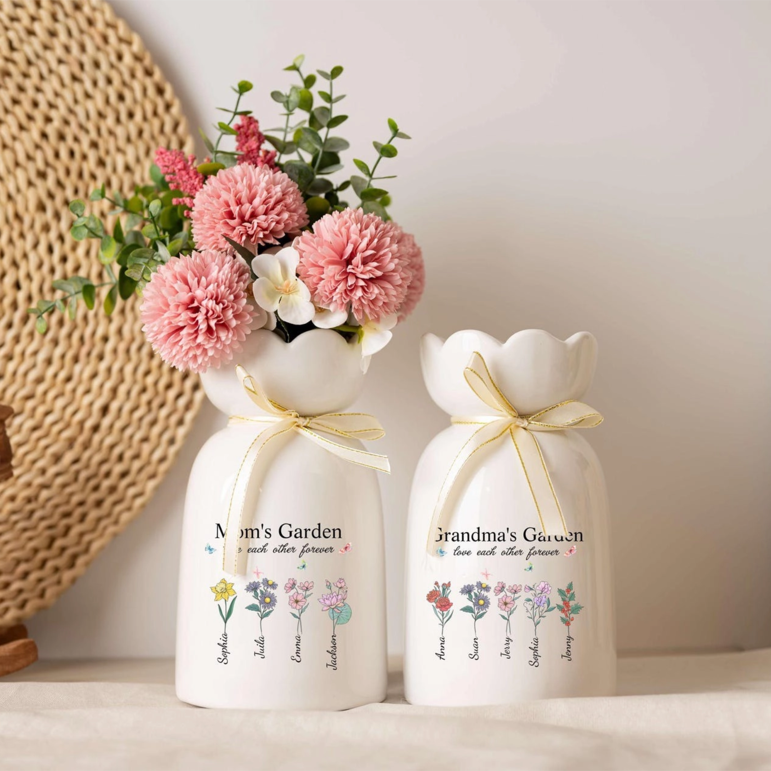 Personalized Grandma's Garden Flower Vase Birth Flower Vase with Kids Names Ceramic Vase Mothers Day Gift for Nana