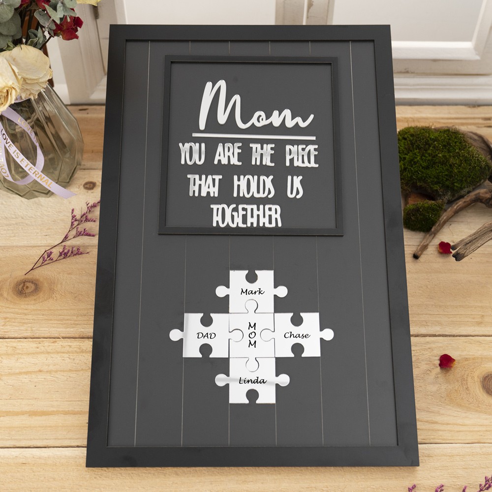 Mom Puzzle Sign Custom Mother's Day Wood Sign Gift Ideas Piece That Holds Us Together