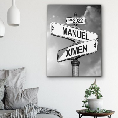 Personalized Last Name Birth Date Vintage Street Sign Multiple Names Premium Canvas Wall Art Best Gift