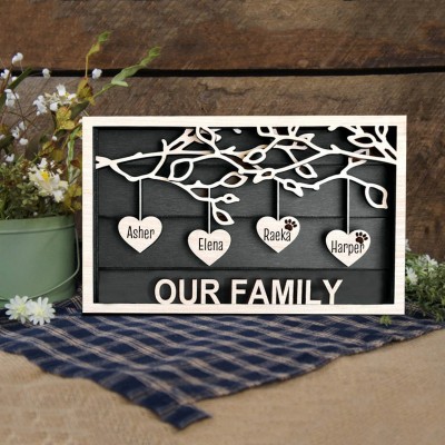 Personalized Wood Family Tree Sign With Name Engraved Home Decor For Mother's Day Love Grows Here