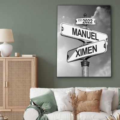 Personalized Last Name Birth Date Vintage Street Sign Multiple Names Premium Canvas Wall Art Best Gift