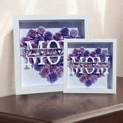 Custom Mom Flower Shadow Box With Kids Name For Mother's Day