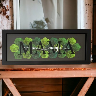 Custom Mom Flower Shadow Box With Kids Name For Grandma Mother's Day Gift Ideas
