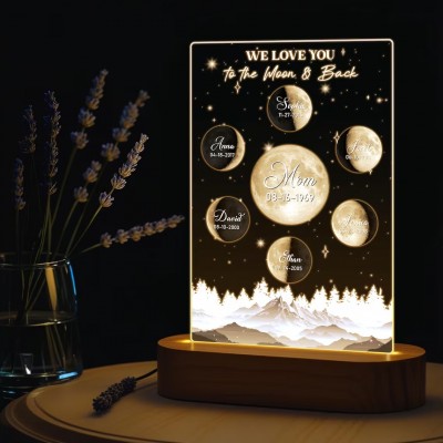 Personalized Mom Moon Phase Night Light By Date Gift For Mother's Day