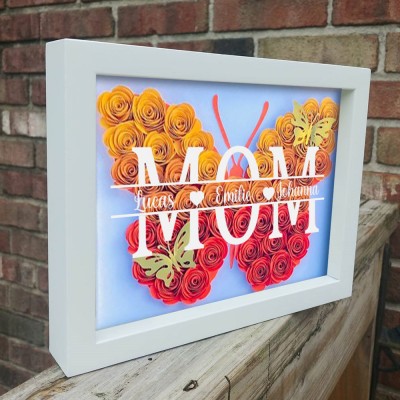 Custom Mom Butterfly Shadow Box With Kids Name For Grandma Mother's Day Gift Ideas
