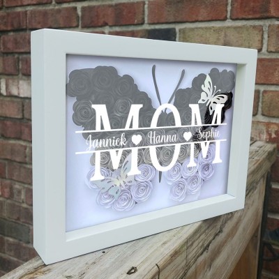 Custom Mom Butterfly Shadow Box With Kids Name For Grandma Mother's Day Gift Ideas