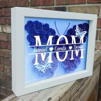 Custom Mom Butterfly Shadow Box With Kids Name For Grandma Mother's Day Gift Ideas