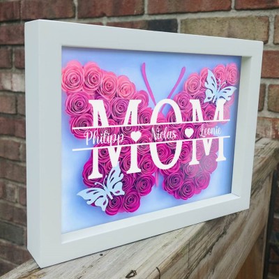 Custom Mom Butterfly Shadow Box With Kids Name For Grandma Mother's Day Gift Ideas