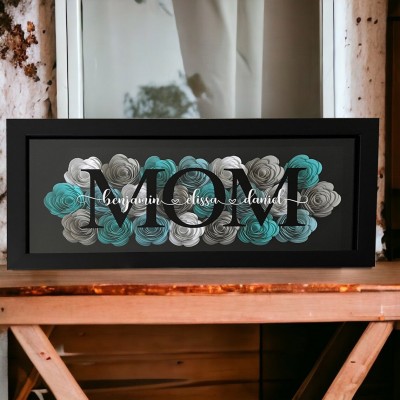 Custom Mom Flower Shadow Box With Kids Name For Grandma Mother's Day Gift Ideas