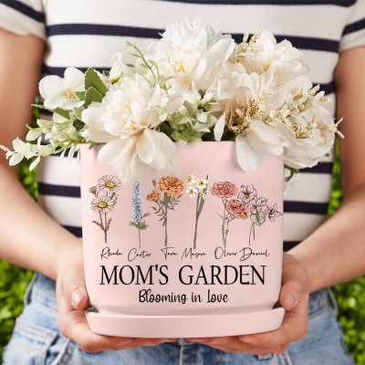 Custom Grandma's Garden Plant Pot With Grandkids Name and Birth Month Flower For Mother's Day