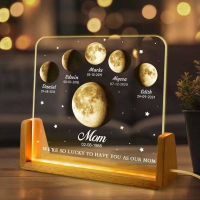 Personalized Mom Moon Phase Night Light By Date Gift For Mother's Day