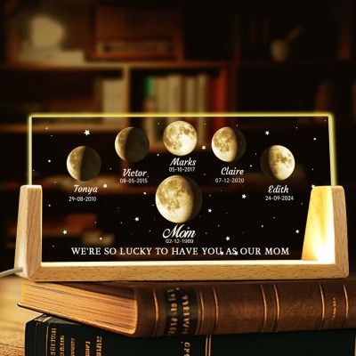 Personalized Mom Moon Phase Night Light By Date Gift For Mother's Day