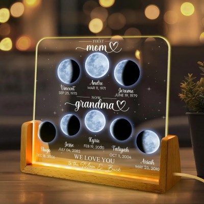 First Mom Now Grandma Personalized Moon Phase Night Light By Date For Mother's Day Gift
