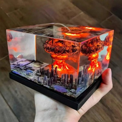 Explosion Resin Wood Lamp Unique Gift For Him Dad Father's Day Gift