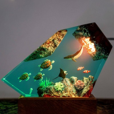 Ocean Resin Wood Table Art Lamp Home Decor